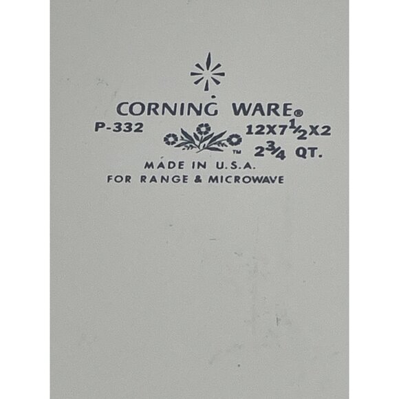 Vintage Corning Ware P-332 2.75 Qt Casserole Dish 12x7.5x2 White With Blue Flora - Picture 5 of 7